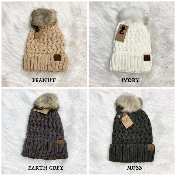 C.C Beanies Lattice Lined Pom Beanie for Adults, Winter Hats, Premium Hats - Picture 5 of 8